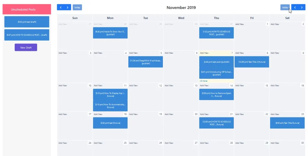 Reschedule content easily with the calendar’s drag and drop feature.