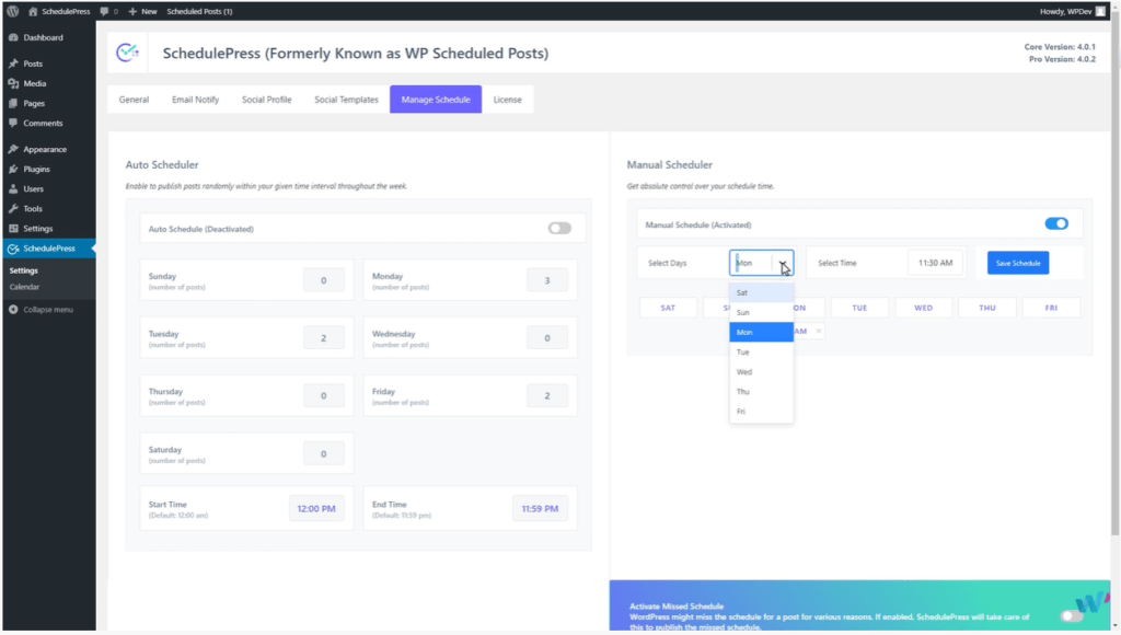 Schedule calender Wp scheduled post